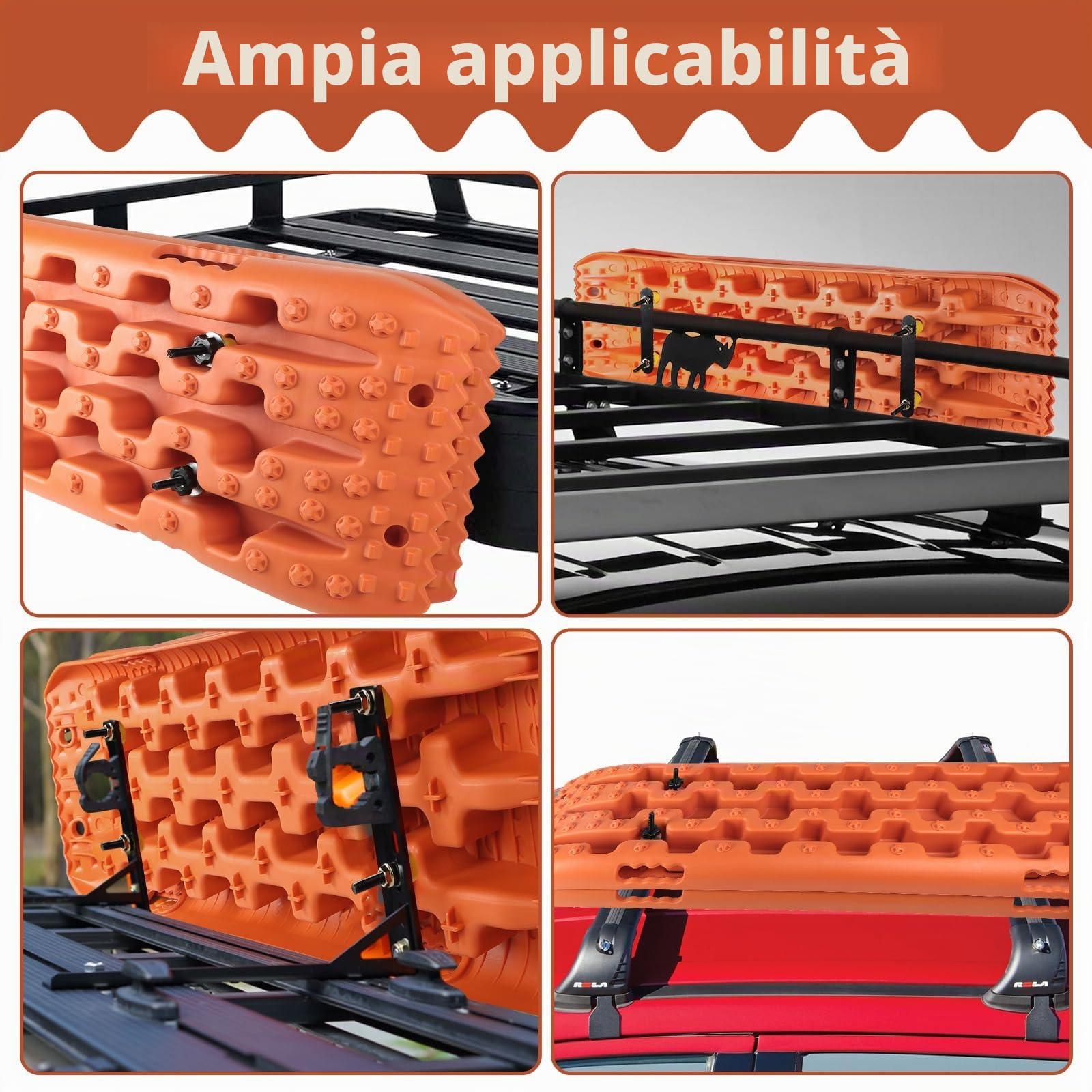 EXLECO 2X Tappetino Trazione Accessori Auto Tavola di Recupero per Piste Offroad Rimorchio Auto Lamiere Sabbia Accessori Fuoristrada Targhe Antiscivolo Piastre Trazione per Sabbia Neve Fango Arancione