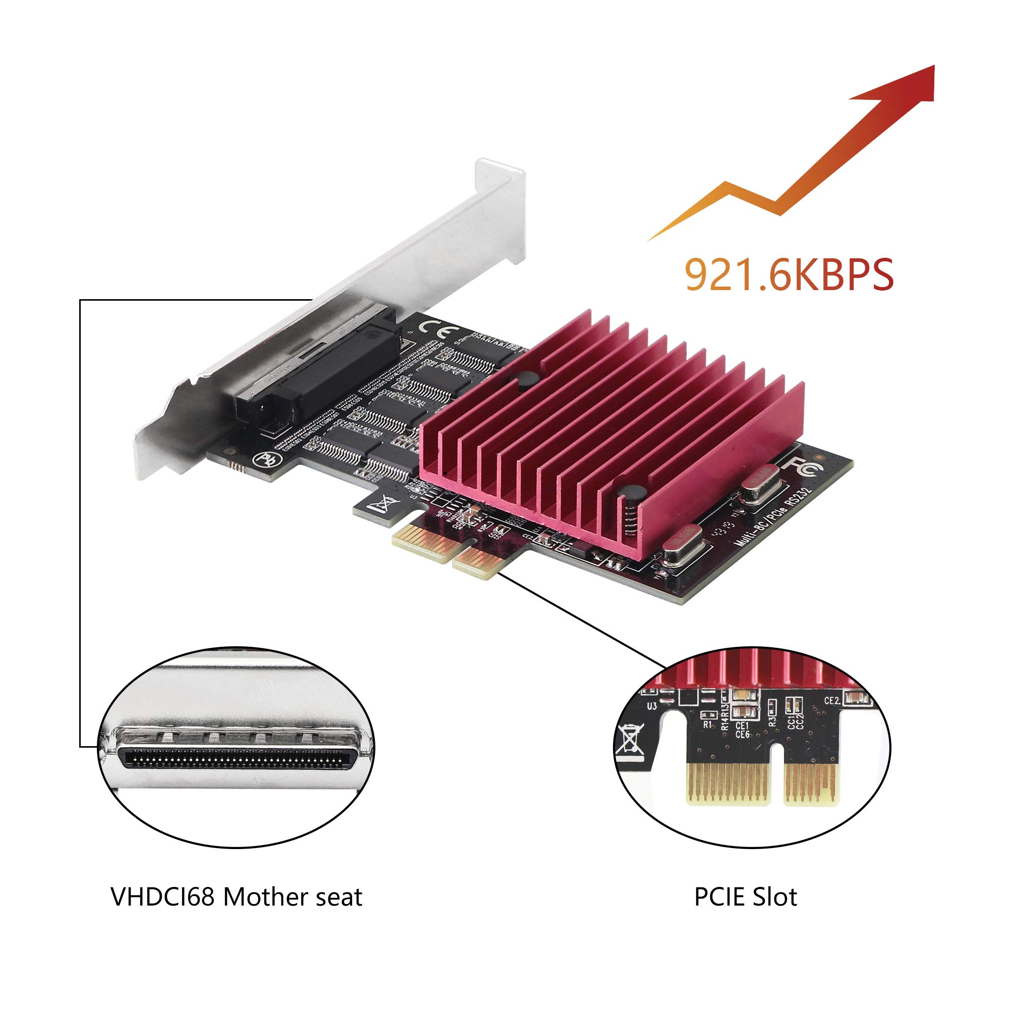 CERRXIAN Carte d'extension PCIE vers 8 ports RS232, carte série PCI-E X1 8 ports DB9, carte contrôleur PCI-Express 8 chipset (avec câble externe 8 ports)