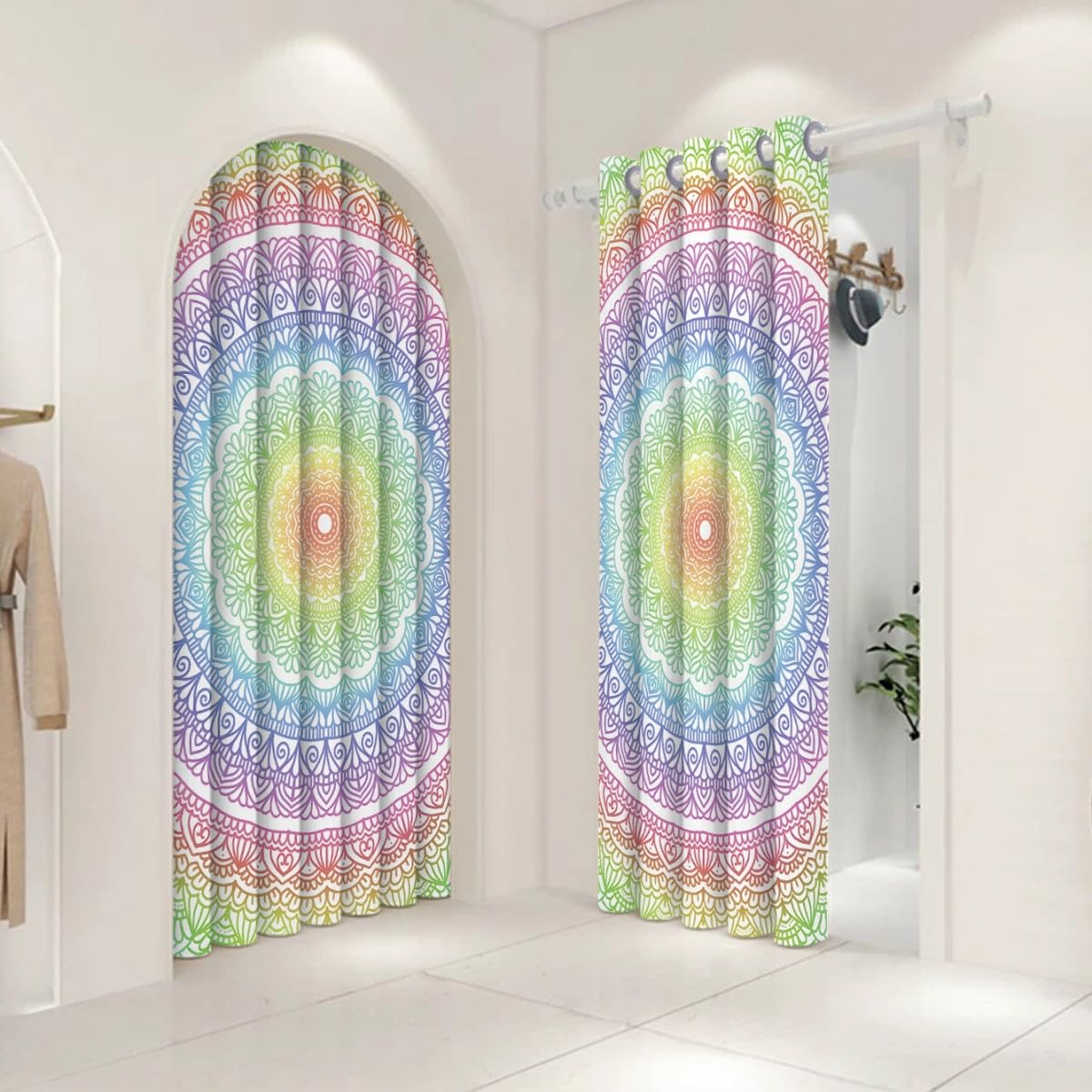 Tenda oscurante per porta, stile mandala, stile bohémien, floreale, in poliestere, decorativa, con tasca per bastone, divisorio per la privacy, per soggiorno, camera da letto e balcone (#8