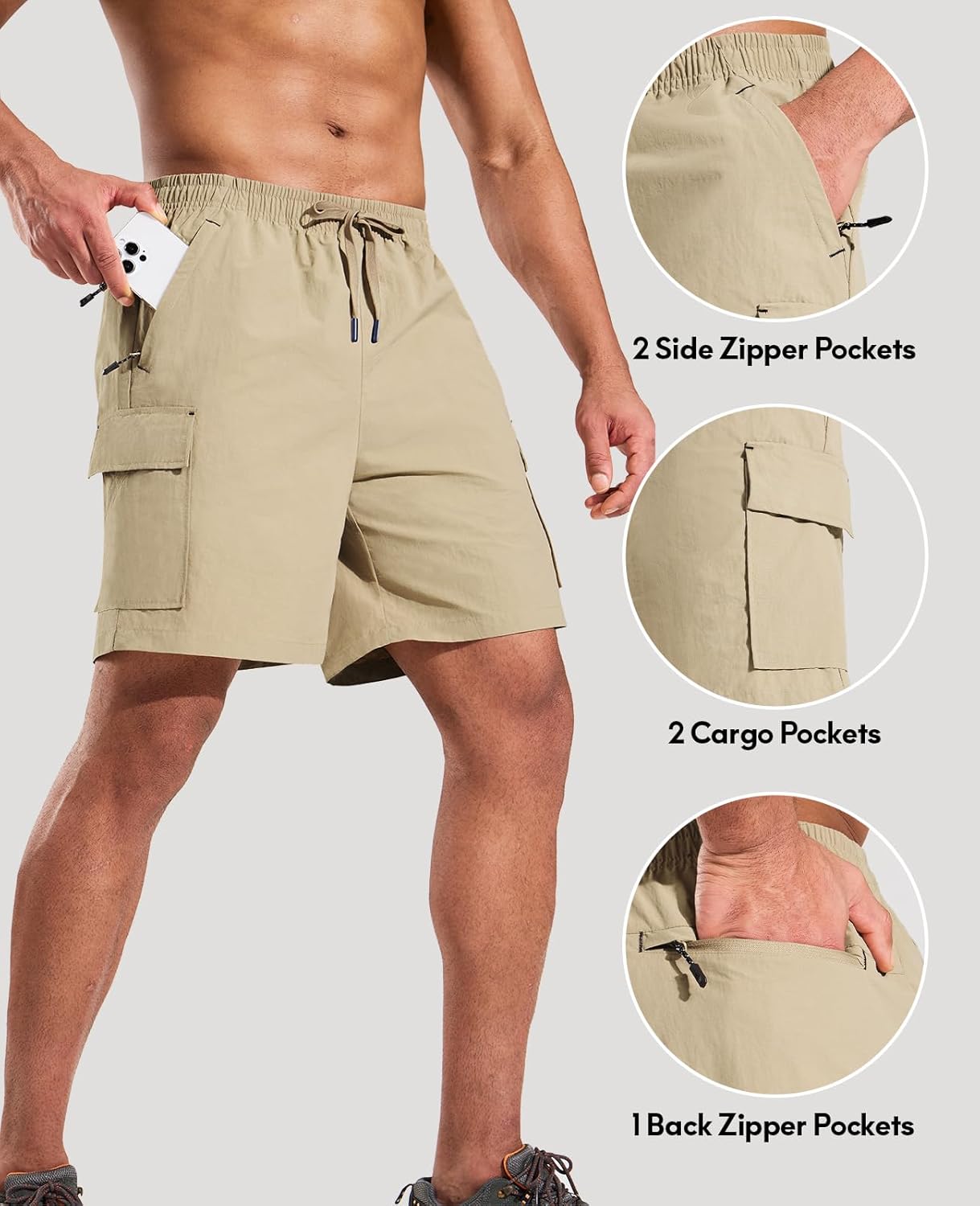 Haimont Men's Hiking Cargo Shorts 7 Inch with Zipper Pockets Quick Dry Lightweight Outdoor Camping Travel, Water Resistant - Image 2