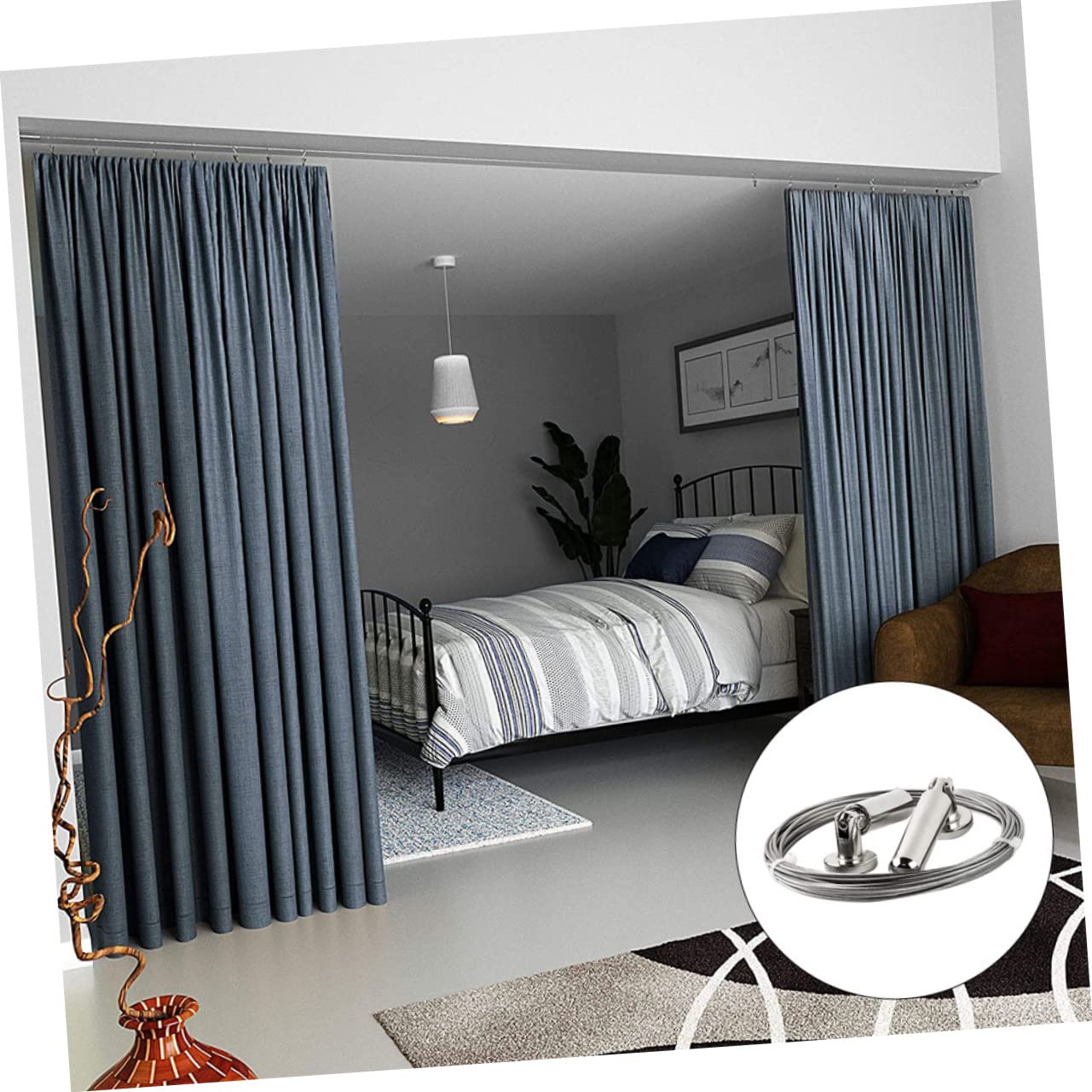 BESTYASH 1Set Stainless Steel Curtain Wire Rod for Hanging Photos Clothes Stylish Minimalist Design for Home Decor for Dorm Rooms Rustic Settings
