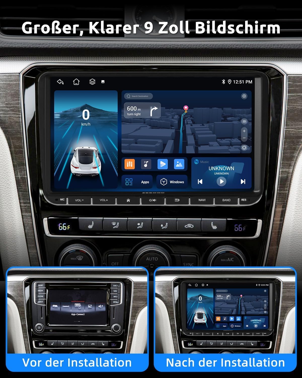 ESSGOO 4+64G Android 15 Autoradio Wireless CarPlay Android Auto für VW 5 6