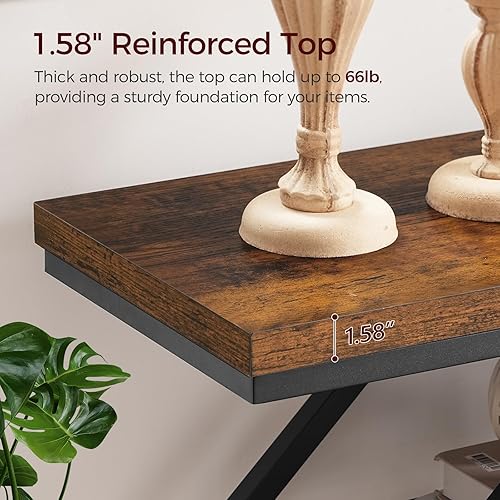 Miniatura 6 de Mesa de entrada, consola industrial con almacenamiento, mesa de acento estrecha para sala de estar, entrada, pasillo, entrada, vestíbulo, marrón