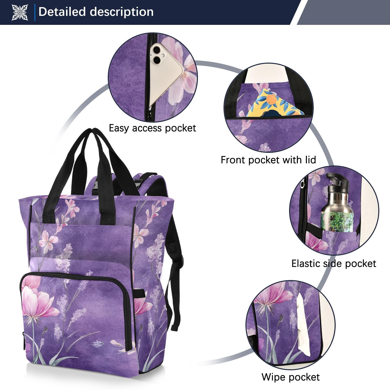 Duże torby na pieluchy unisex do podróży kwiatowe tulipany