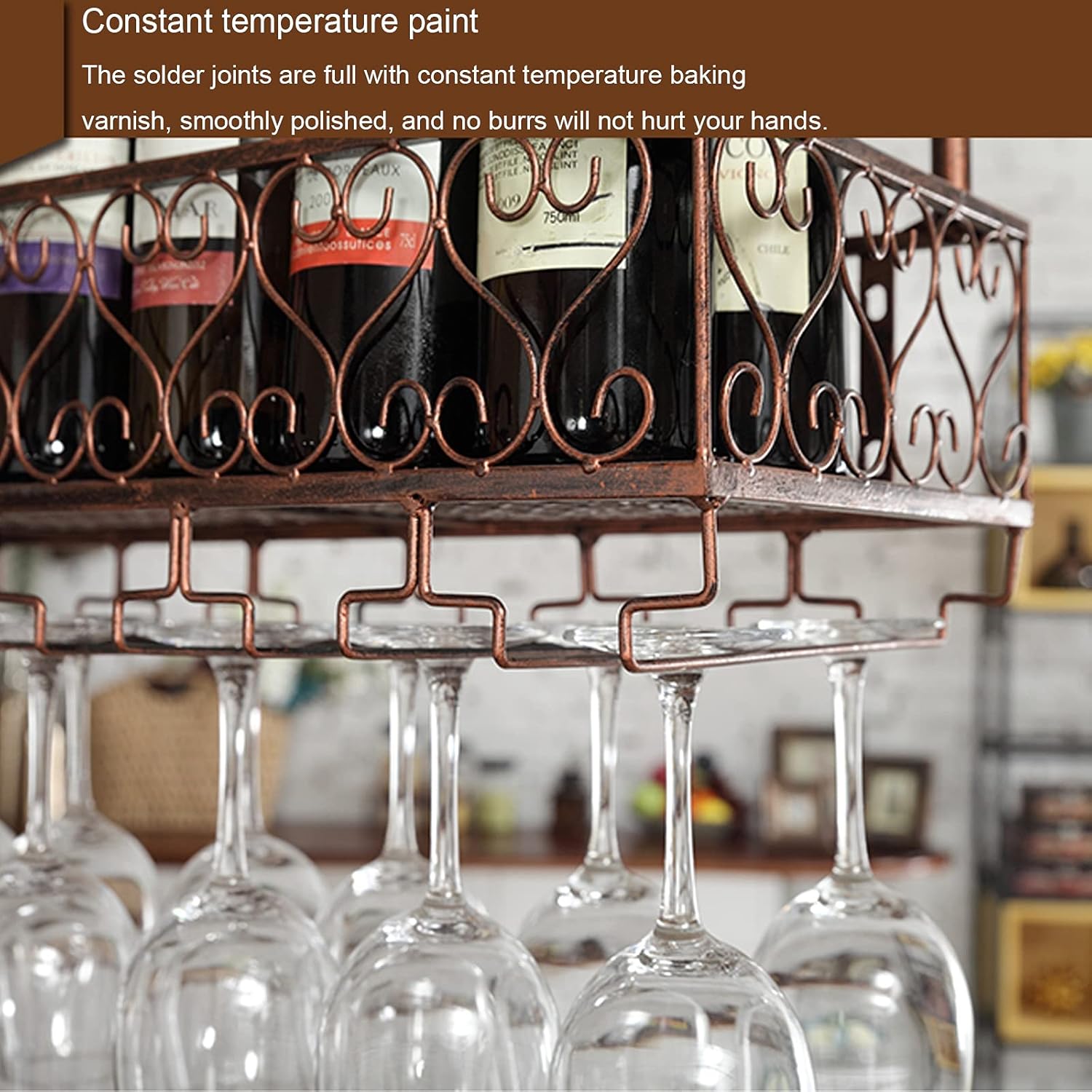 Ceiling Wine Rack - 2 Layer Metal Wine Rack with Glass Holder, Hanging Wine Glass Rack, Black wall-Mounted Wine Glass Rack Perfect for Bar Cafe Kitchen (Size : 80 * 30 * 80cm)