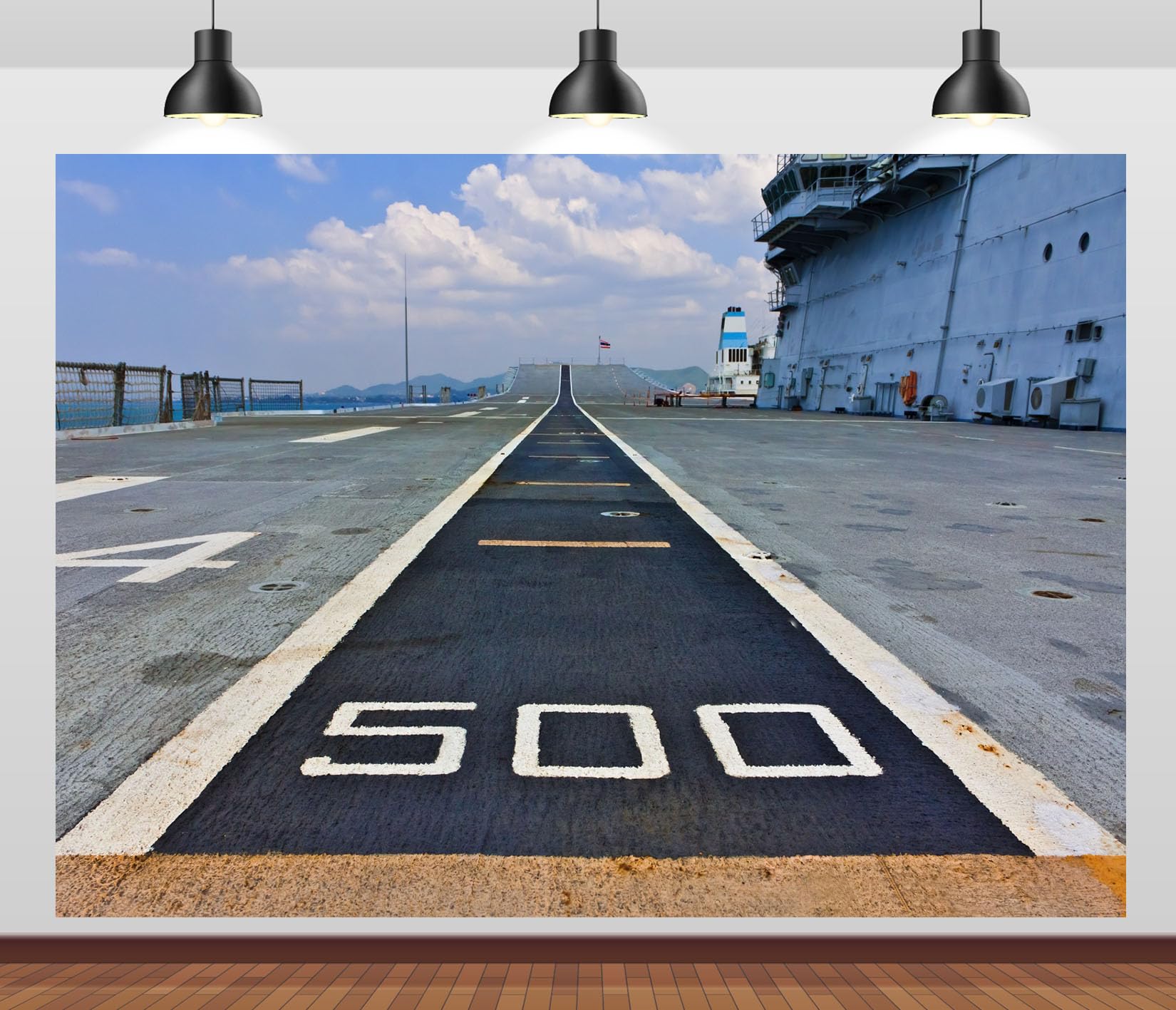 12x10FT (3.6x3m) Pista Sul Ponte Di Portaerei Sfondo Fotografico | Pista Di Atterraggio Navale Fondale In Tessuto,Grande Numero Sul Ponte,Per Eventi Aeronautici E Foto Di Viaggio,Photo Booth