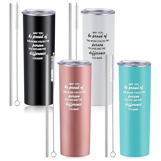 Rtteri 4 Pcs Christmas Employee Appreciation Gifts Bulk Thank You Gifts for Coworkers 20 oz Stainless Steel Insulated Motivational Tumbler Travel Mug Inspirational Gifts for Men Women (Colorful)