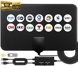 TV Antenna, Upgraded TV Antenna for Smart TV Indoor Outdoor Up to 320+ Miles Range, Digital Antenna with Amplifier Signal Booster TV Antenna Indoor Support 4K 1080p & Smart Older TVs/Coax HDTV Cable