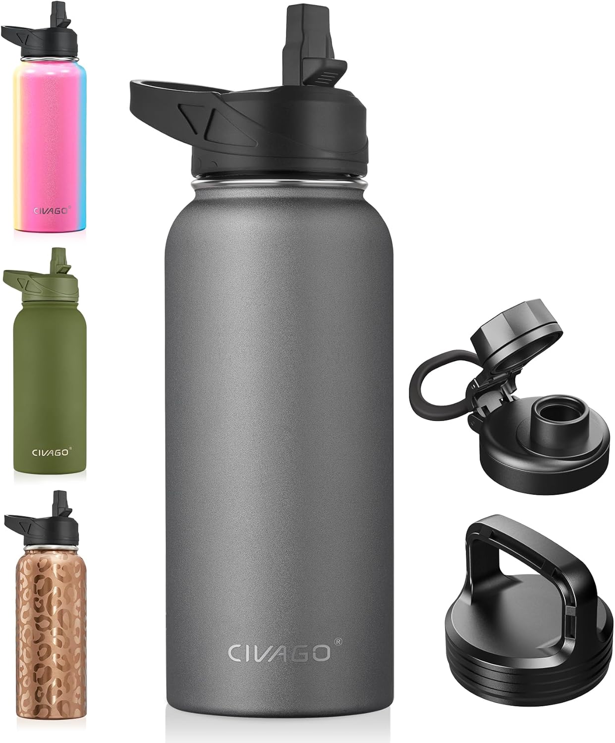Amazon.com: CIVAGO 32 oz Insulated Water Bottle With Straw, Stainless ...