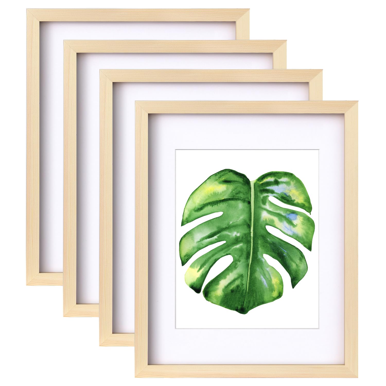 EGOFINE 14x11 Picture Frame,100% Solid Wood Frames with 10x8 Mat,14x11 Photo Frames with Plexiglass,35.6x27.9cm Poster Frame for Tabletop and Wall Mounting,Natural Wood,4 Pack — image 1