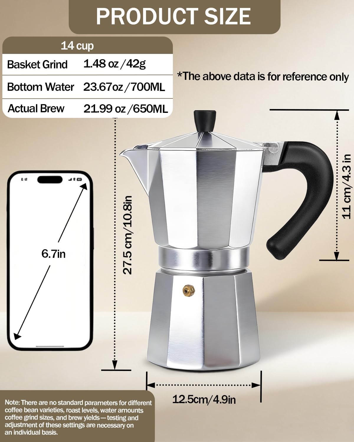 Coffee Maker Stovetop Espresso Maker 14 Cup Aluminum Moka Pot Percolator 23oz 700ml Easy Brewing for Electric Ceramic Stoves Home Camping Italian Cuban Café Classic Silver
