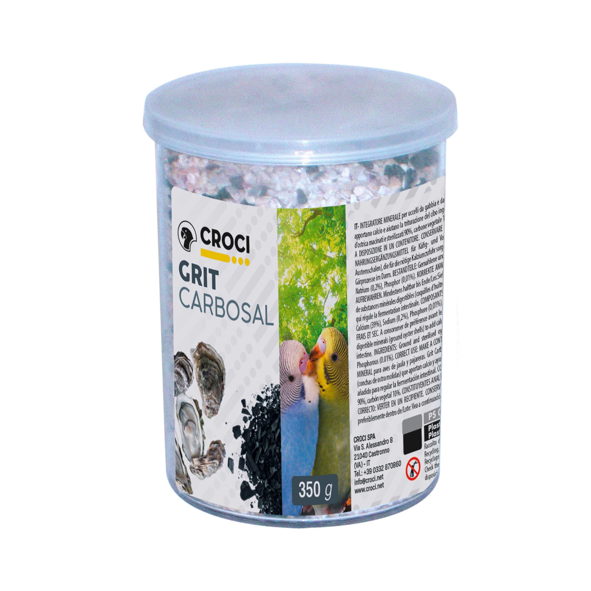 Croci Grit Carbosal 350g - Mineral blend for birds with calcium and vegetable carbon, with oyster shells, aids digestion, for canaries, parrots and exotic birds