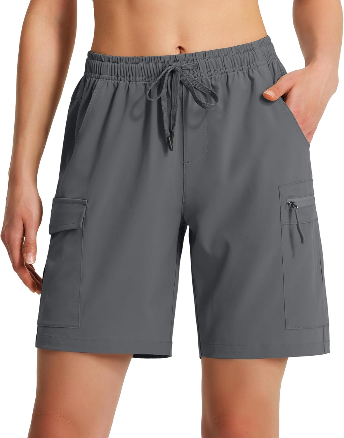 Ksmien Women's 7" Hiking Cargo Shorts Lightweight Quick Dry Ladies Summer Shorts with Zipper Pockets for Travel Golf - Image 2