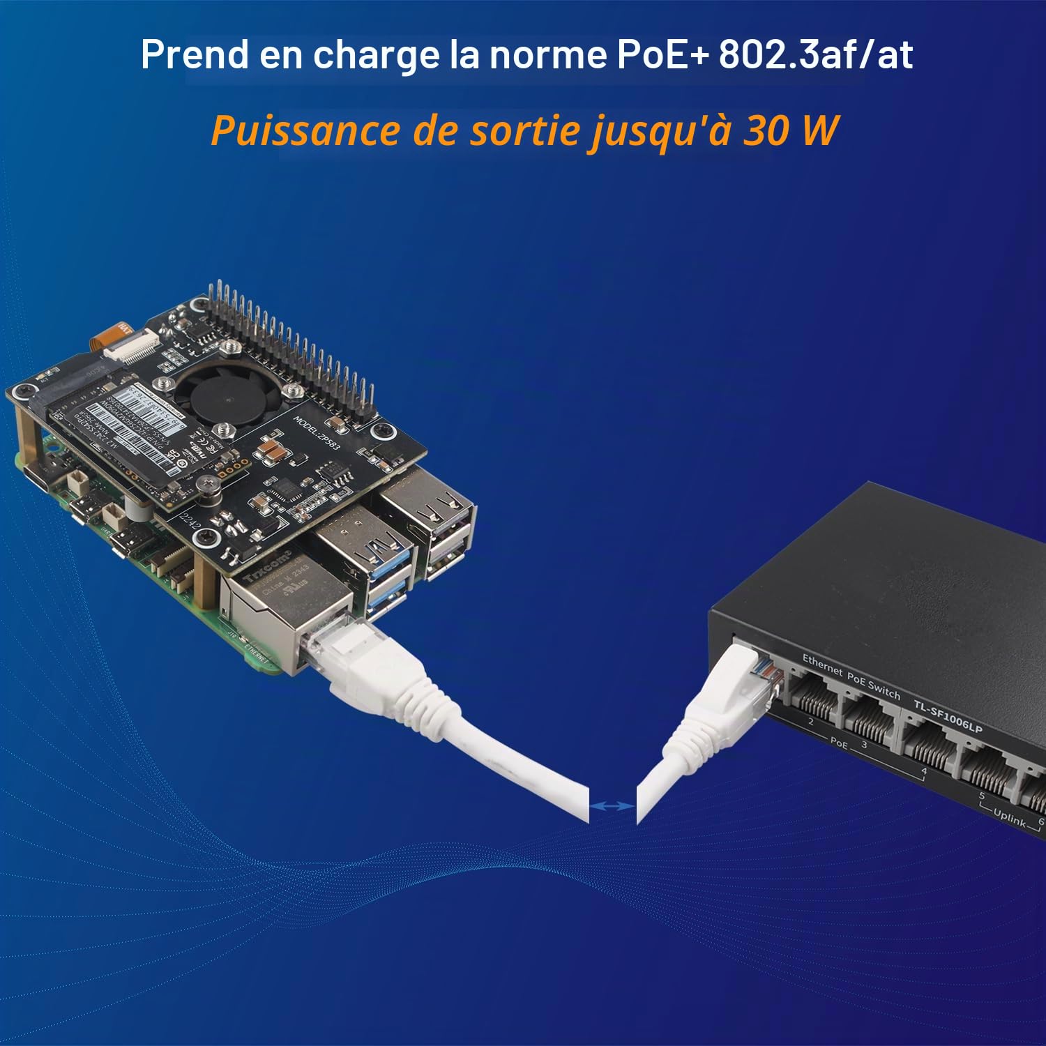 ZDE ZP583 PoE+ Hat PCIe to M.2 Key-M NVMe SSD Adapter for Raspberry Pi 5 | Power Over Ethernet HAT, with Aluminum Alloy Heatsink Onboard Cooling Fan, Support M.2 NVMe SSD 2230 2242