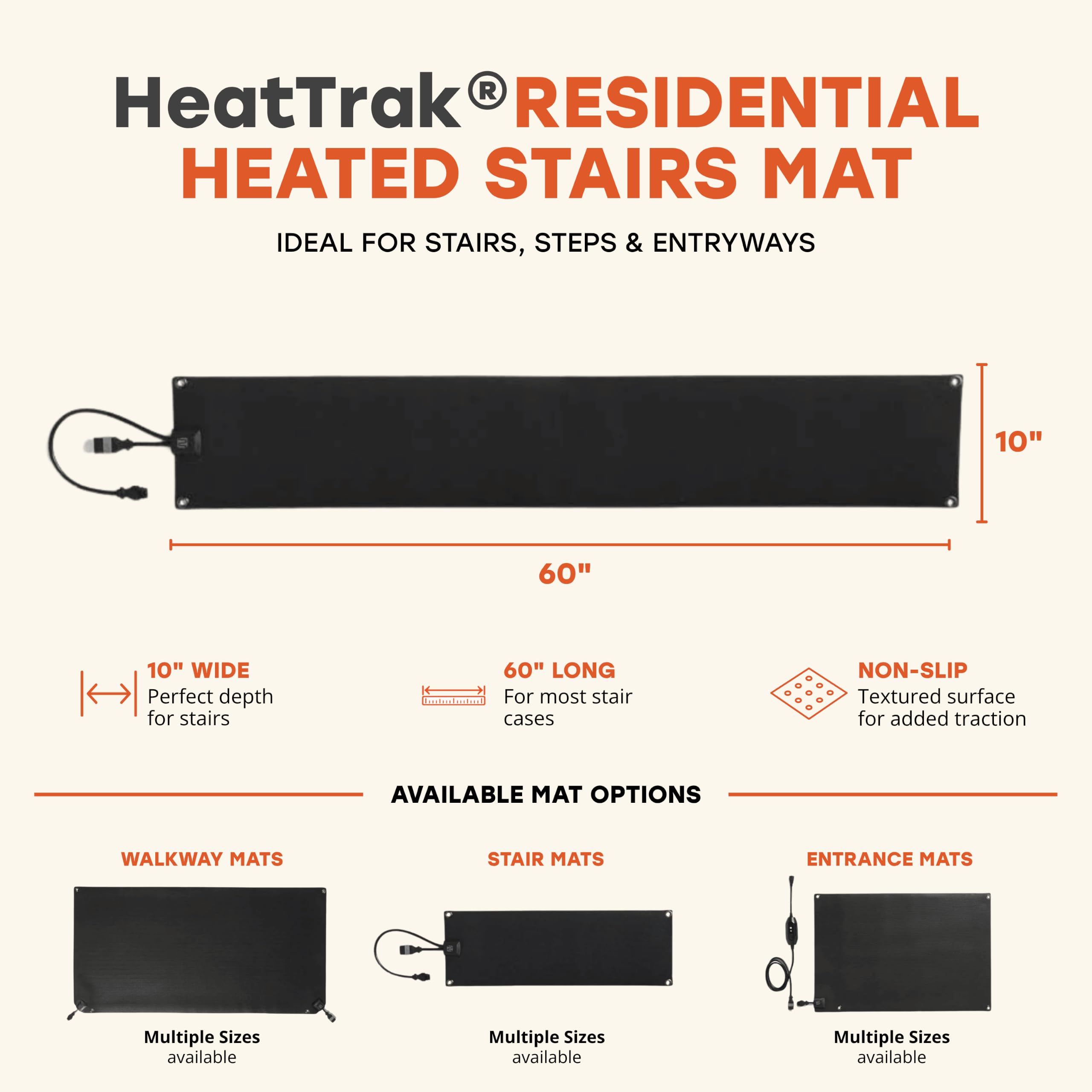 HeatTrak Heated Snow-Melting Stair Mat | Outdoor 'No Slip' Heated Stair Mat (10" x 60", Mat with Power Unit) — Amazon image 2