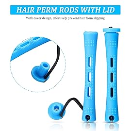 WILLBOND 60 Pcs Short Perm Rods Natural Hair Perm Rods with Elastic Rubber Band Non Slip Plastic Perming Cold Wave Kit for Women Hairdressing Styling Tool(0.35 Inch,Blue)