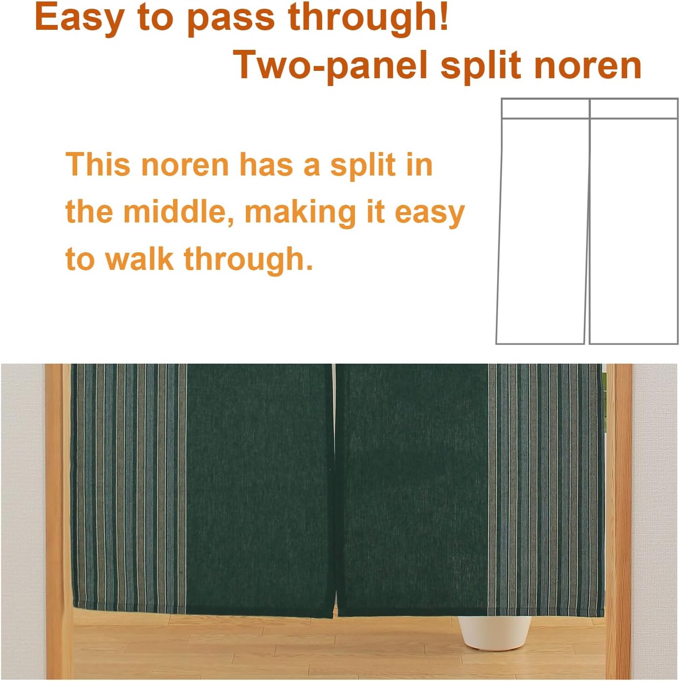 Japanese Noren Doorway Curtain – Cotton Blend Two-Panel Split, Hand-Washable, Easy Installation with Tension Rod, Room Divider for Home or Office (Adzuki Bean Color)