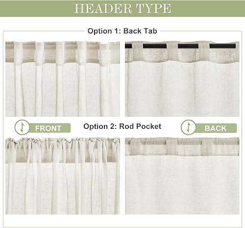 Miniatura 2 de PONY DANCE Cortinas de lino natural con pestaña trasera de 84 pulgadas de largo para sala de estar 2 paneles con bolsillo para cortina cortinas