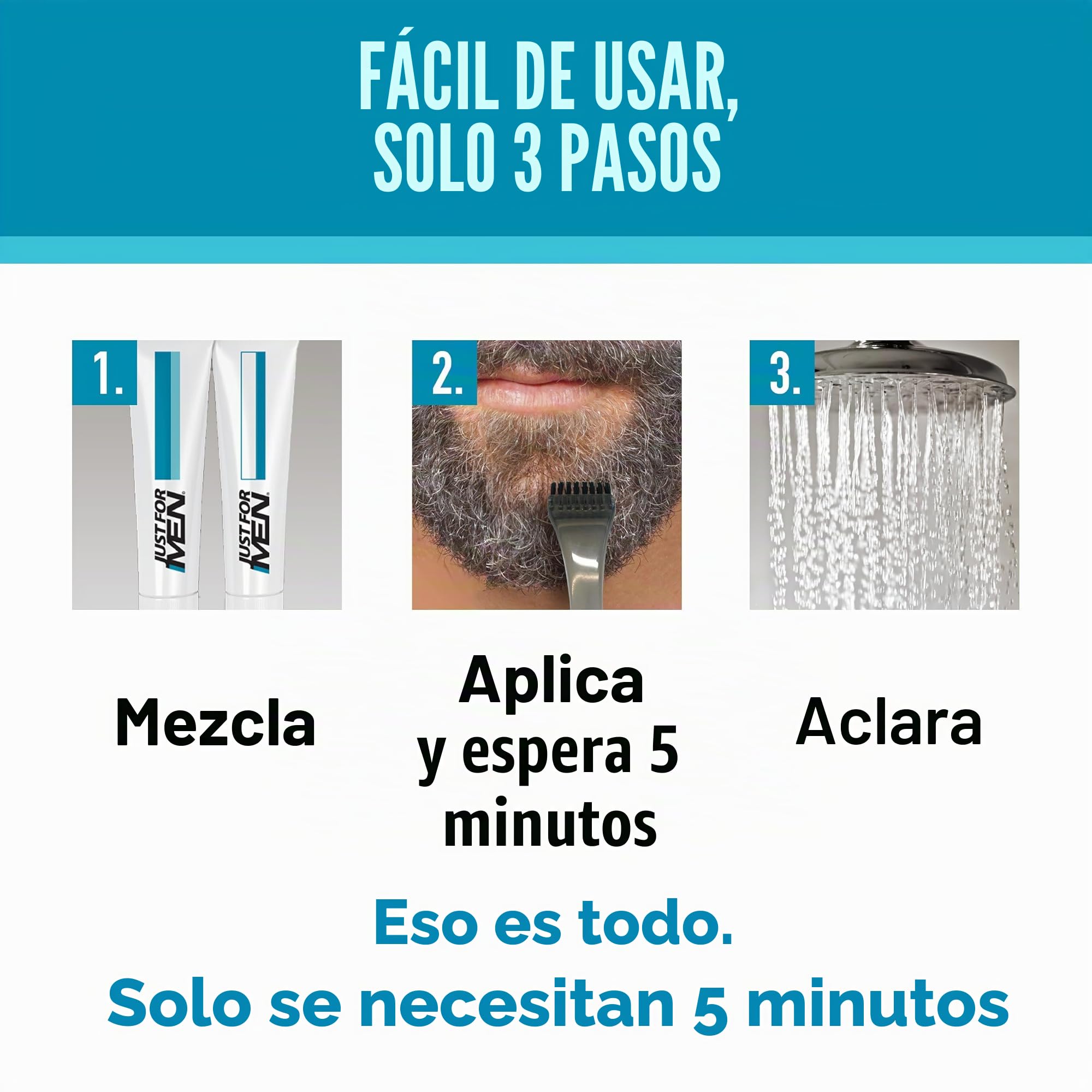 Just for Men Barba & Bigote, tinte para barba para hombre, color castaño medio, tinte para eliminar las canas, con peine aplicador, M35 (3 unidades)