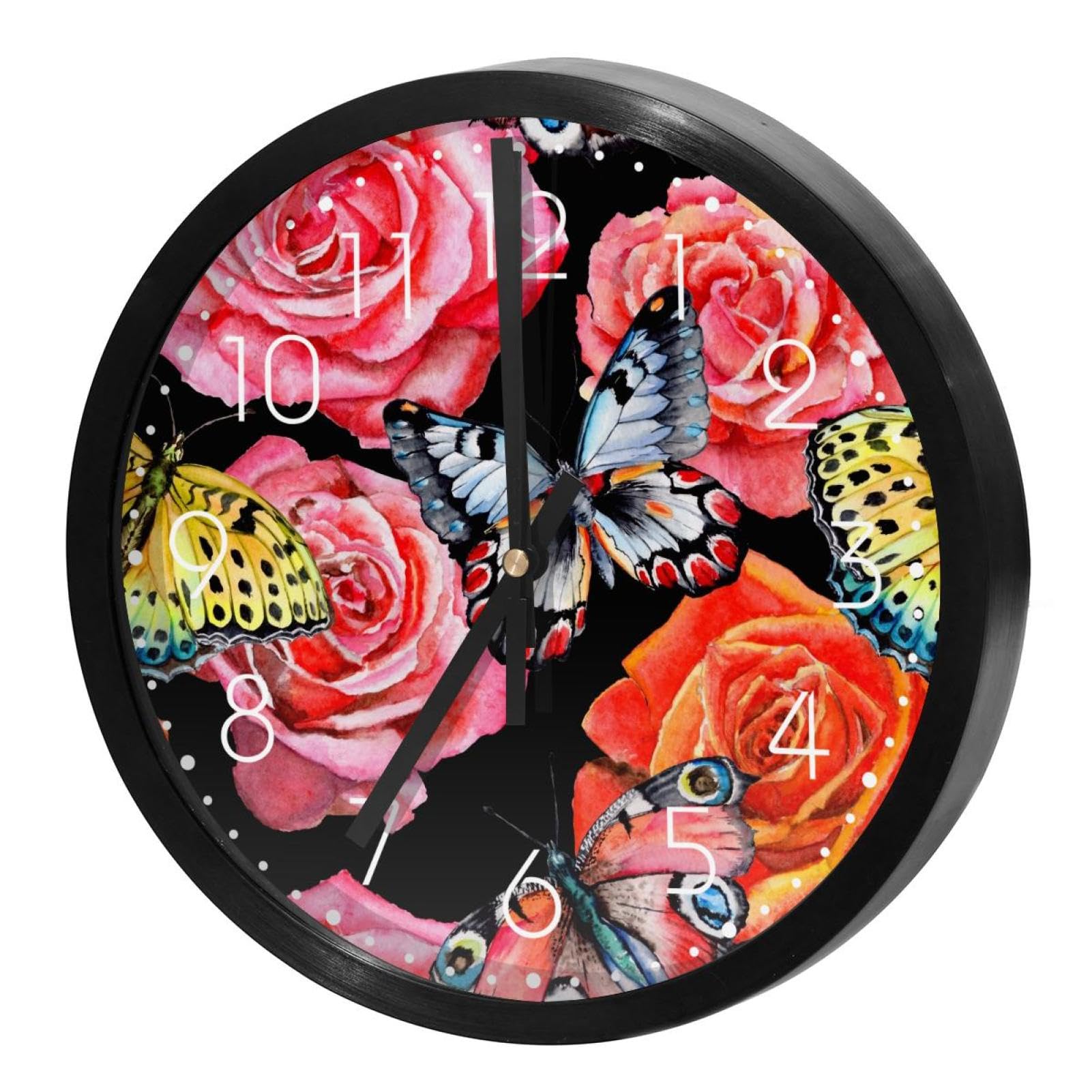 Horloge murale ronde pour cuisine et bureau motif fleur sauvage rose