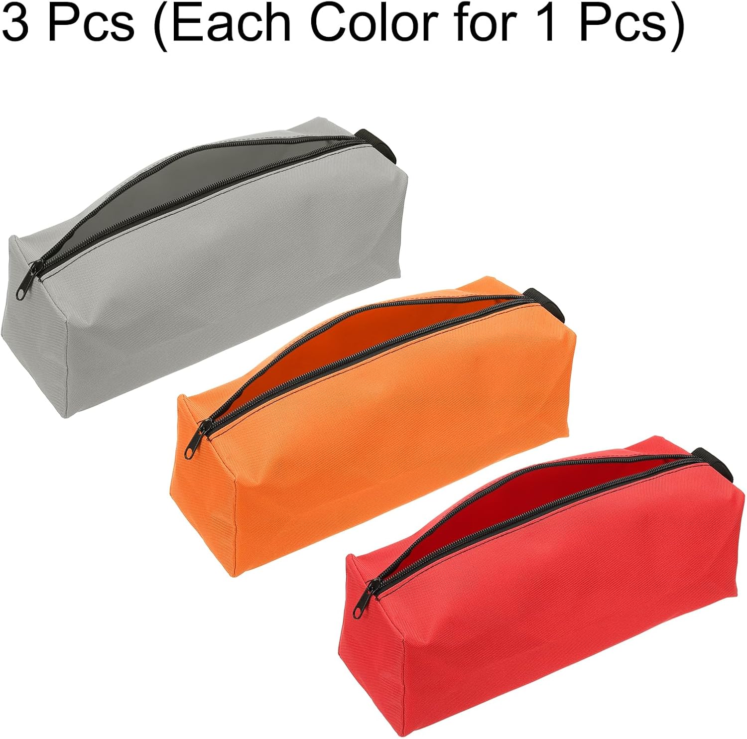 HARFINGTON 3pcs Zipper Utility Tool Bag 11.8x4x4 Inch Multi-purpose Oxford Cloth Tote Tool Pouch Small Organize Bags for Storage Various Electrician Tools Screwdrivers, Red Orange Grey