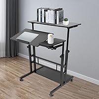 Vista 3 de Escritorio móvil de pie ajustable para laptop con ruedas, carrito de almacenamiento para estar de pie o sentado, para estación de trabajo de oficina