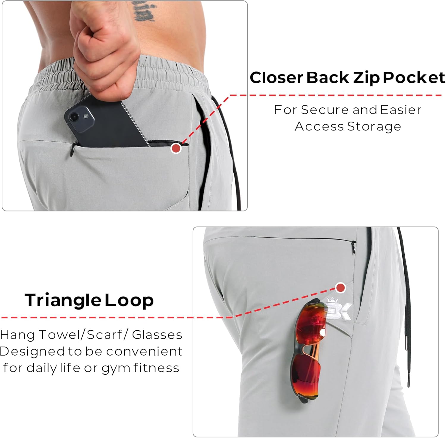 BROKIG Men's Tapered Gym Joggers, Lightweight Training Cuffed Sweatpants Zipper Pocket, Slim Fit Athletic Running Pants - Image 2