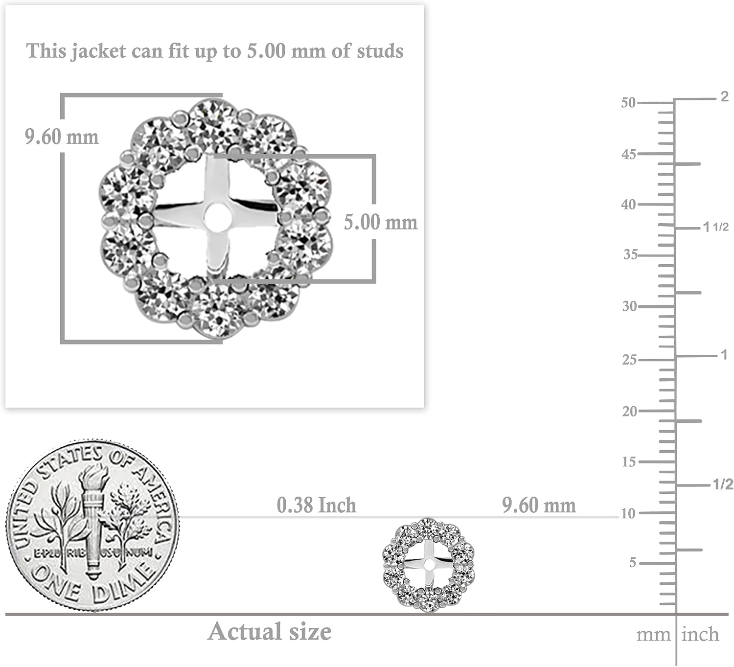 Dazzlingrock Collection Cluster Flower Removable Jackets for Stud Earrings, 10K Solid White Gold