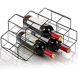 AVLA Metal Countertop Wine Rack, 9 Bottles Holder for Storage, Freestanding Modern Small Bottle Storage, Geometric Design Tabletop Rack for Cellar Bar Cabinet, Black