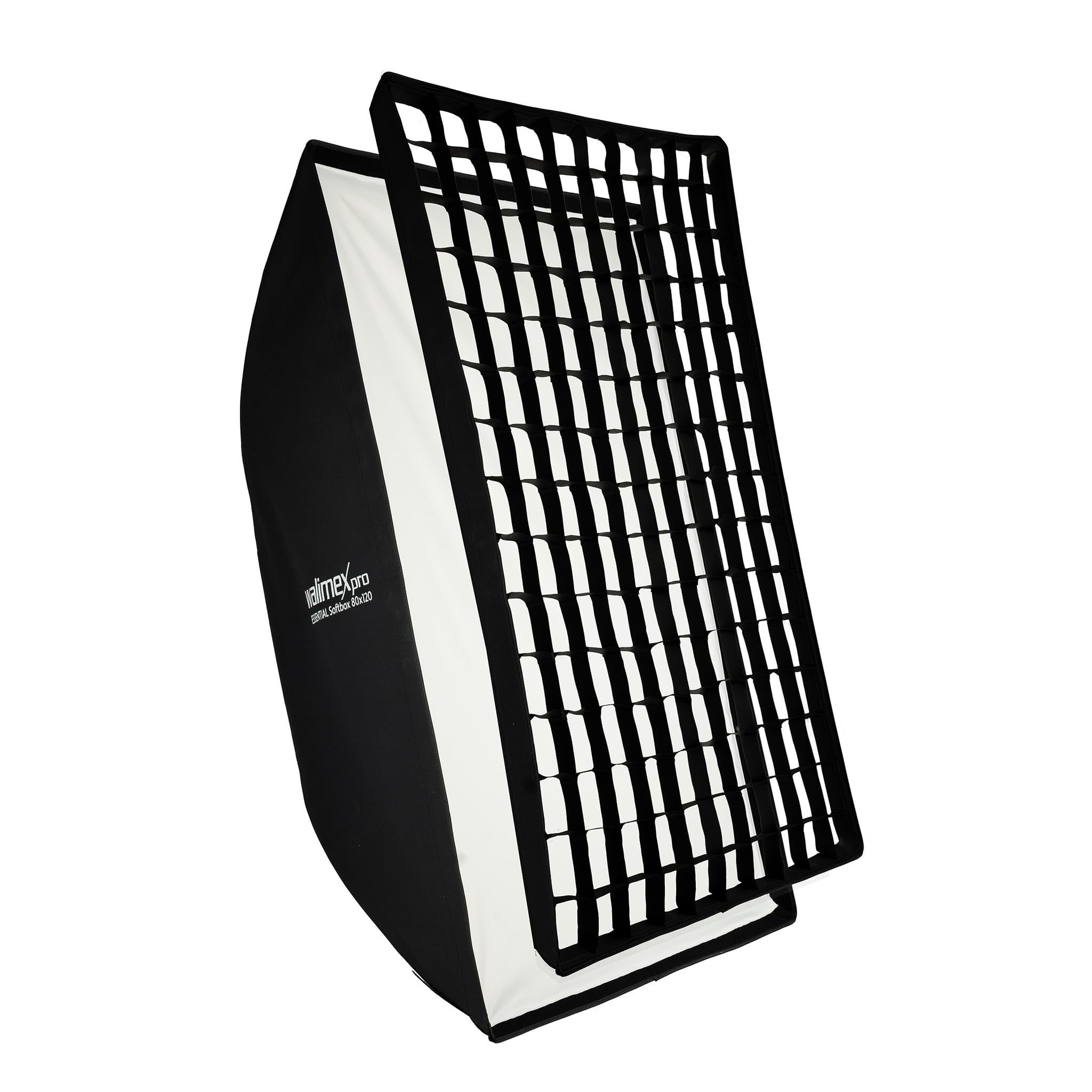 Walimex pro Essential Softbox 80 x 120 cm, girevole a 360°, montaggio semplice, con griglia, adattatore Bowens e borsa per il trasporto, ideale per la fotografia di prodotti e persone
