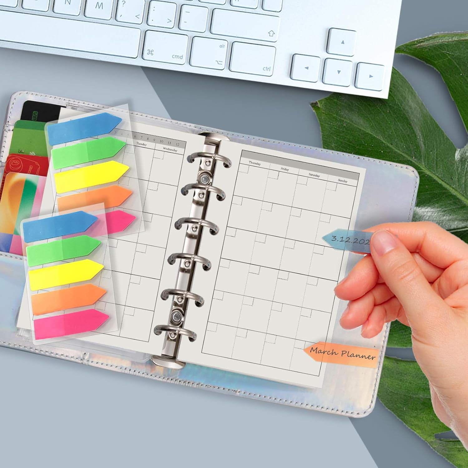 Harphia A7 6 Holes Binder Refill Value Set, 90sheets monthly plan loose leaf paper with stickers and dividers, planner insert with binder pockets for A7 binder 6 holes refillable notebook,005dA7month thumbnail