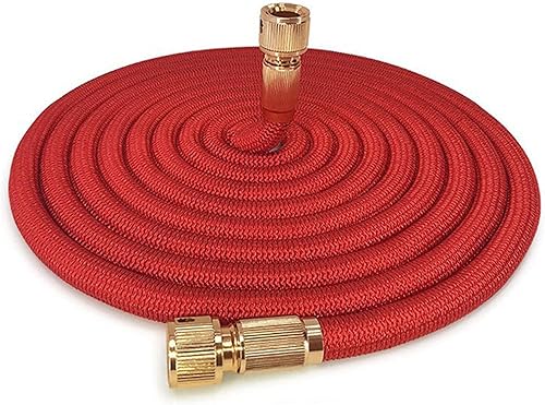 Manguera de jardín expandible para exteriores de 255075100 pies, con adaptador de babero de conexión rápida, accesorios de latón, flexibles y