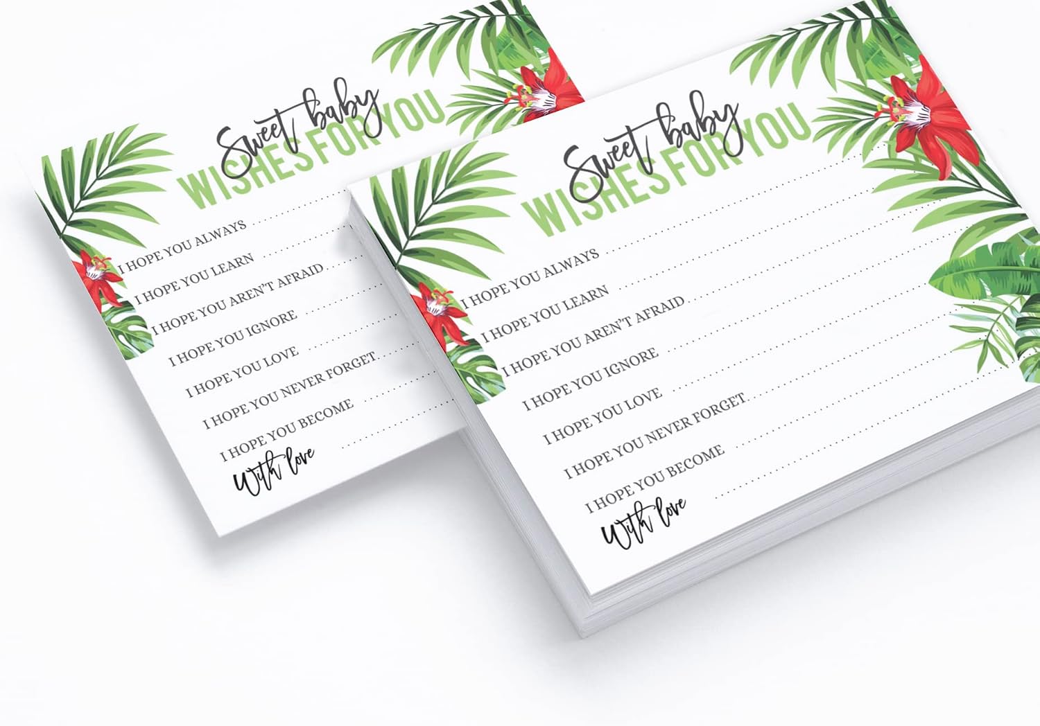 Wishes For Baby Cards For Baby Shower - Girl Baby Shower Party Collection, Tropical Leave & Flamingo Theme, Wishes For The Baby Cards, Activities Party Supplies - Pack Of 50