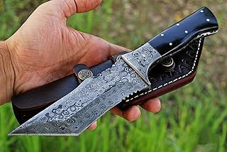 10 Inches Damascus Steel Tracker Fixed Tanto blade Hunting Outdoor Camping Bushcraft Full Tang Leather Sheath bowie knife ideal survival