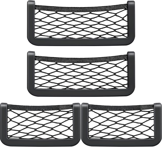 HAOSEA 4Pcs Car Net Pocket for Phone,Car Storage Mesh Bag Car Storage Net Large Car Storage Pocket Elastic Storage Net for Bottles Groceries Back Seat Car/Truck Trunk2 Size