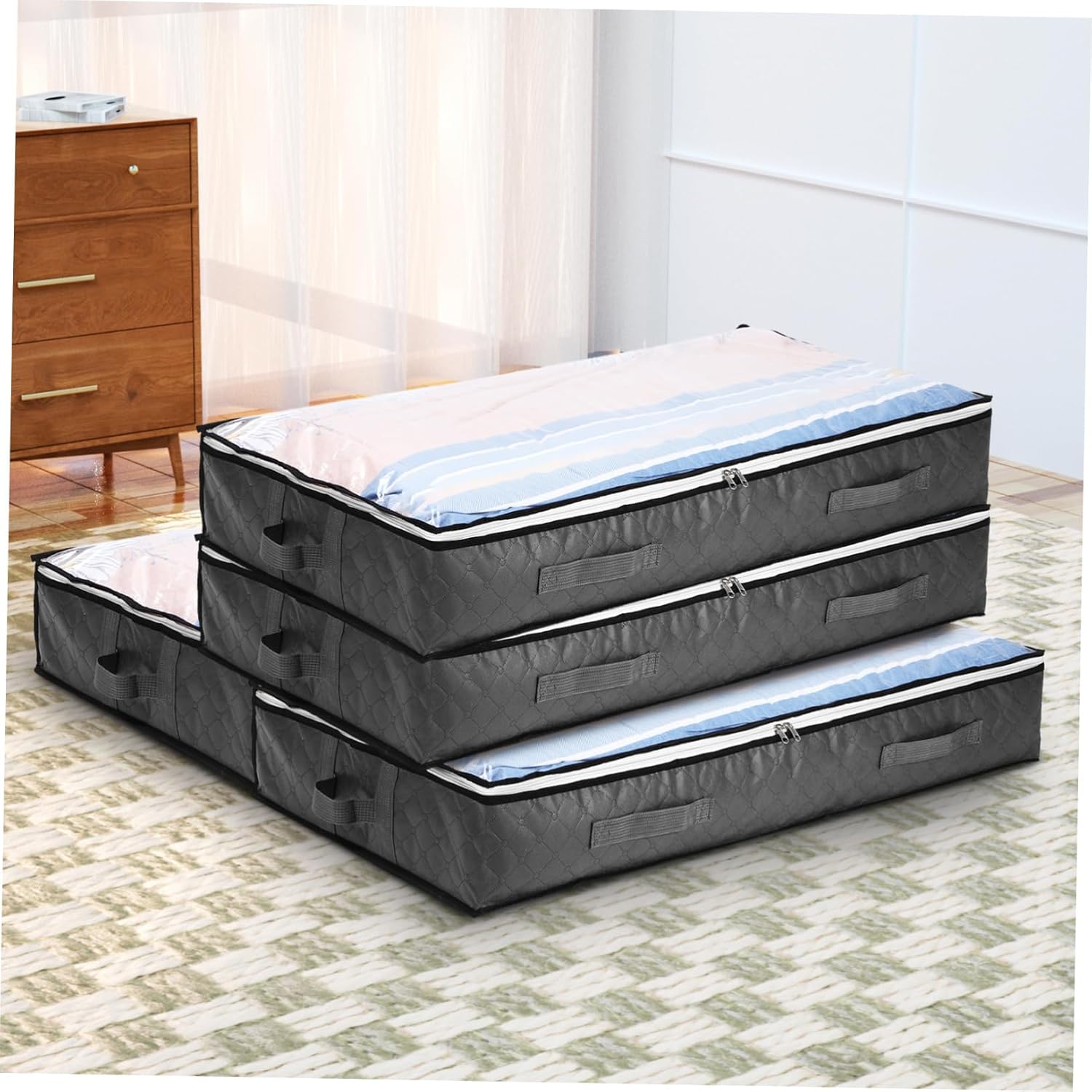 PRETYZOOM 4pcs Bedroom Storage under Bed Storage Bag Viewing Windows Sturdy Handles
