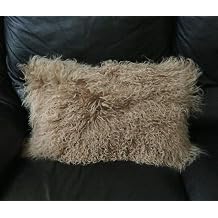 Seek4comfortable Mongolian Tibetan Lamb Fur Wool Rectangular Throw Pillow Cushion,Khaki - 8" x 20"