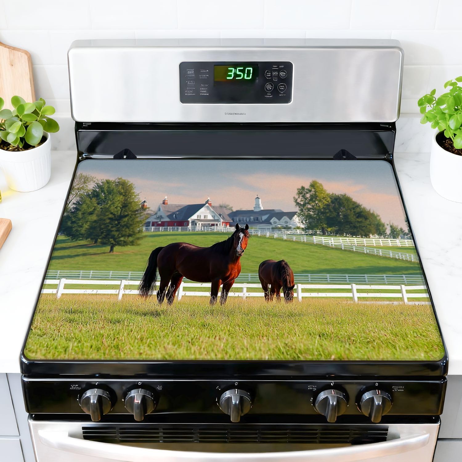 Stove Top Covers for Electric Stove Horse Farm Glass Cooktop Burner Covers Heat Resistant Protector Kitchen Decor Keep Stove Clean 28''x20''