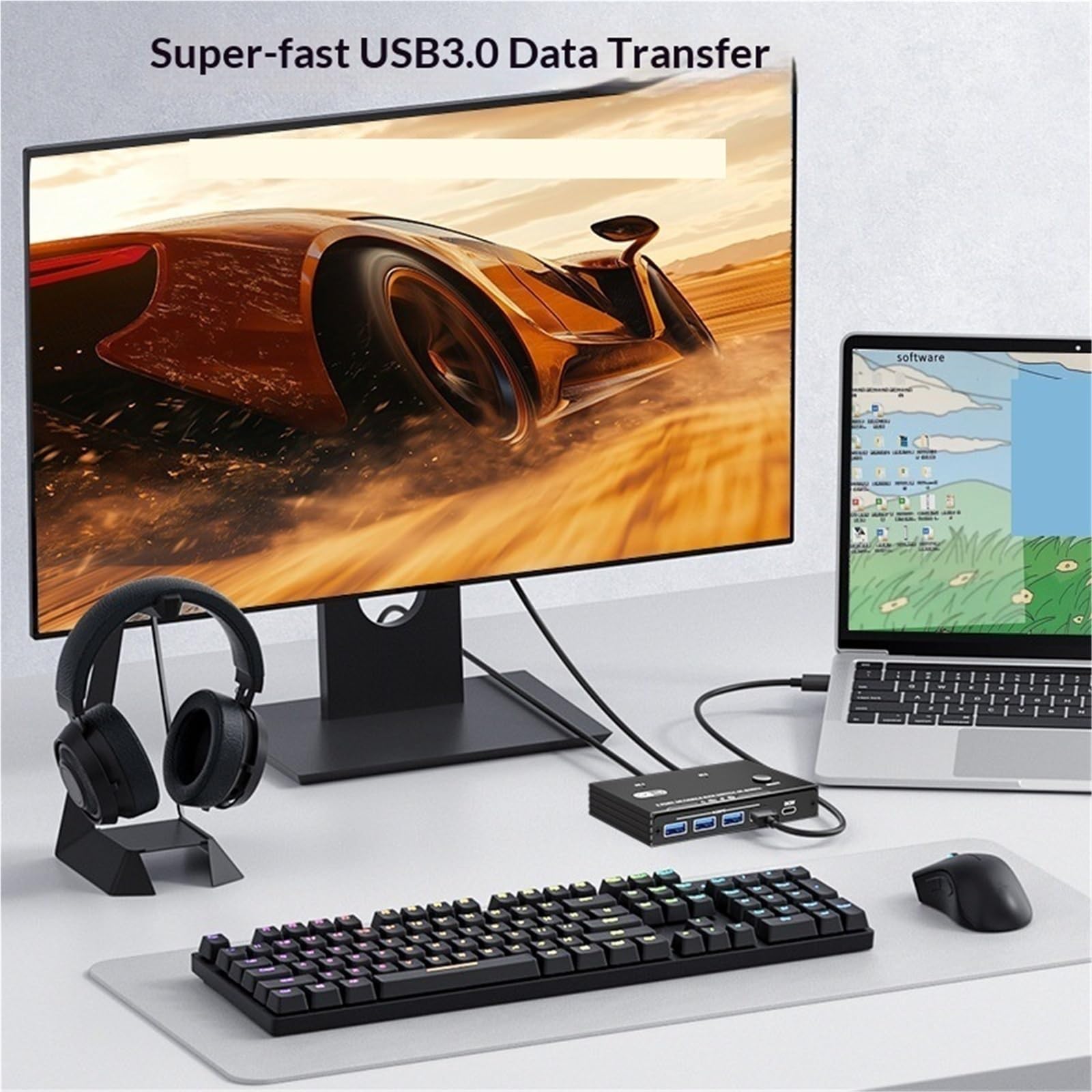 Stazione di Ricarica USB, Switch KVM 8K30 4K60 120Hz DP1.4 2 Ingressi 1 Uscita