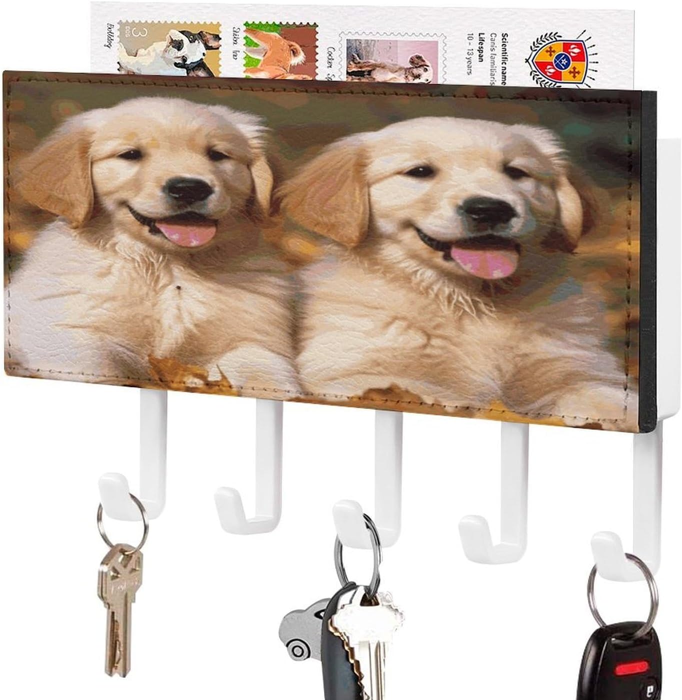 Golden Retriever Dogs PU Leather Key Holder Wall Mount
