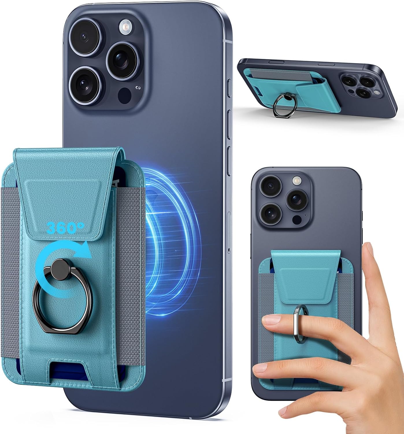 for MagSafe Wallet with Adjustable 360° Ring – Magnetic Wallet for iPhone, RFID Blocking Privacy Flap Leather Phone Case with 6-Card Holder for iPhone-17/16/15/14/13/12 Series