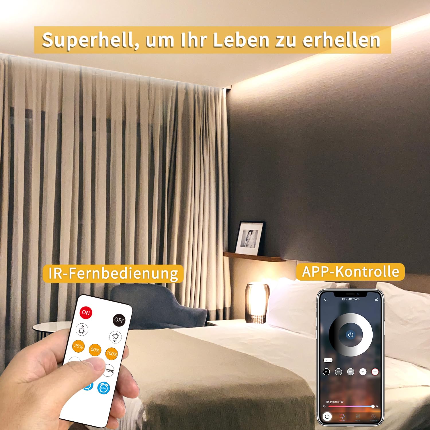 Cob - Striscia LED da 20 m, con telecomando, controllo app, DC24 V, 3000 K, luce bianca calda, flessibile, dimmerabile, utilizzabile su camera da letto, stanza, decorazione fai da te