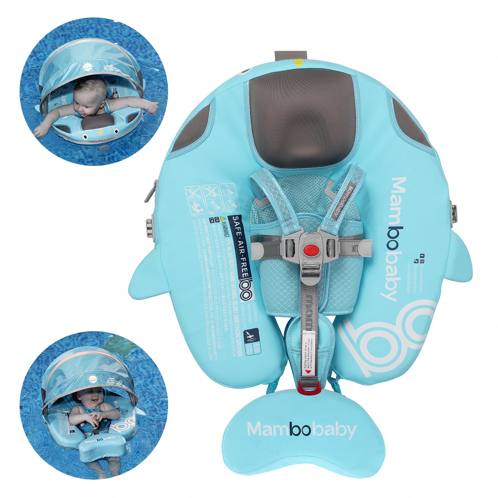 Mambobaby Float Non-Inflatable Baby Pool Float with UPF 50+ Canopy and Tail