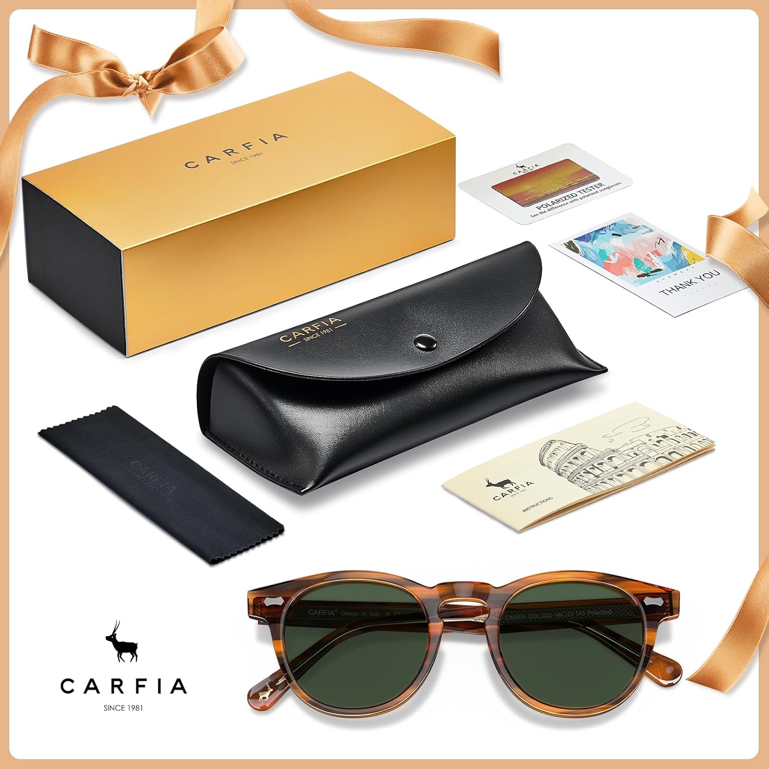 CARFIA Cool Retro Acetate Sunglasses for Men Polarized UV Protection, Keyhole Round Shades with Embossed Pattern Wire Core - Image 9