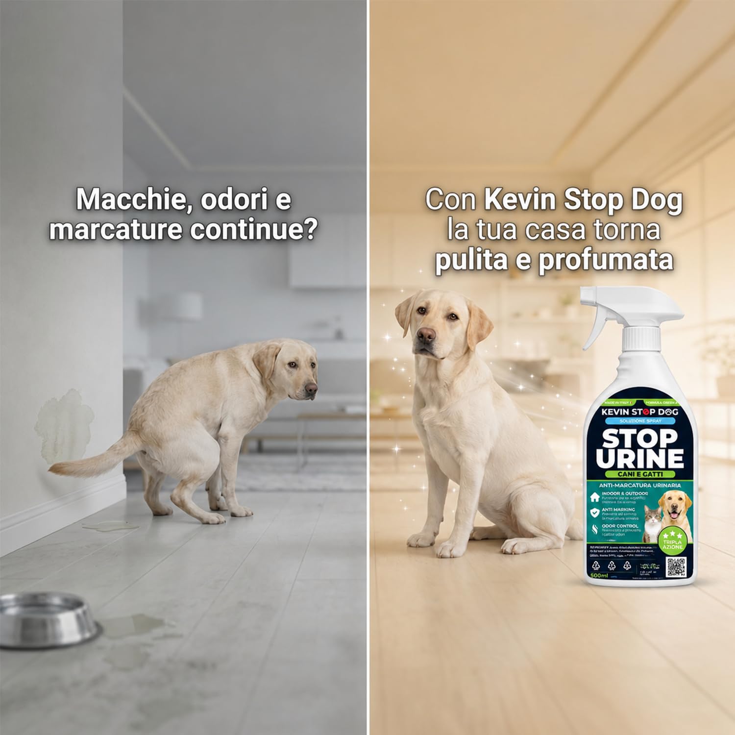 Repellente Cani e Gatti 1L - Flacone con Trigger Spray - Dissuasore Spray Anti Marcatura Urina Pipi per Esterni ed Interni - Disabituante Naturale - Elimina Odori - Made in Italy
