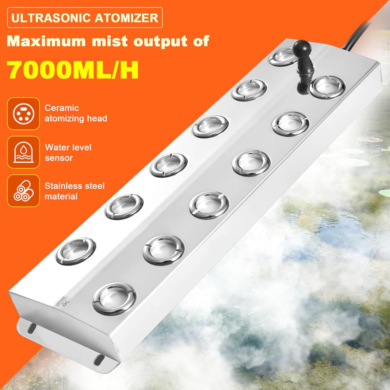 Industrial&Commercial Humidifier 7000ml/h Cool Mist Humidifier, Stainless Steel Shell, Automatic Water Filling, Mist Volume Adjustable, for Large Room Plant Greenhouse Mushroom 110V