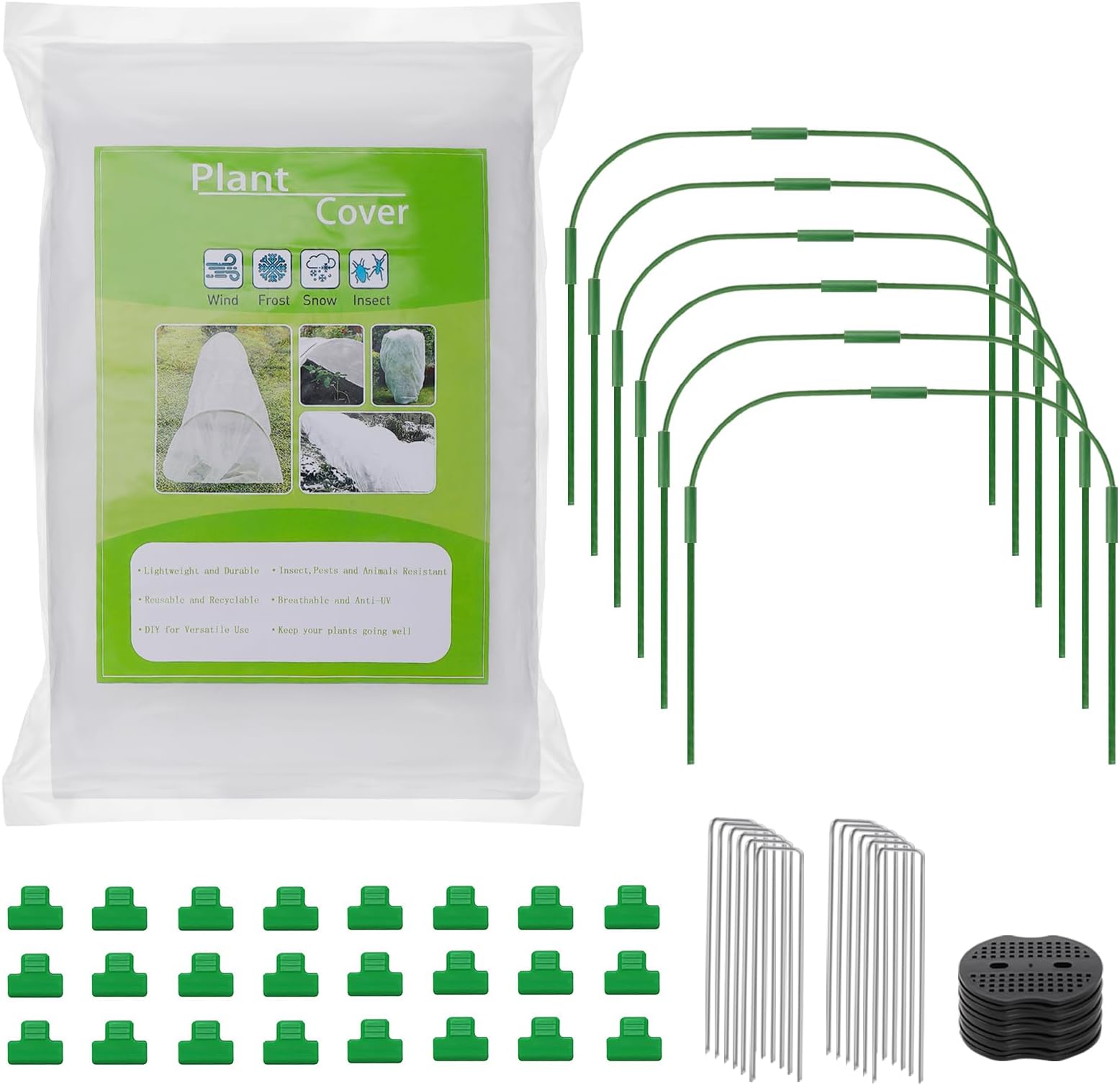 Plant Covers Freeze Protection Kit- 10 ft x 30 ft Breathable Non-Woven Fabric Frost Blanket with 6Pcs Garden Hoops, Durable 1.4oz/yd² Thick Floating Row Cover for Winter Outdoor Garden Raised Beds