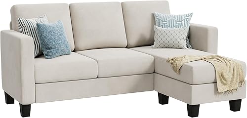Miniatura 9 de YESHOMY Sofá modular convertible con 3 formas de L, asiento suave con tela de lino moderna, sofás que ahorran espacio para sala de estar,