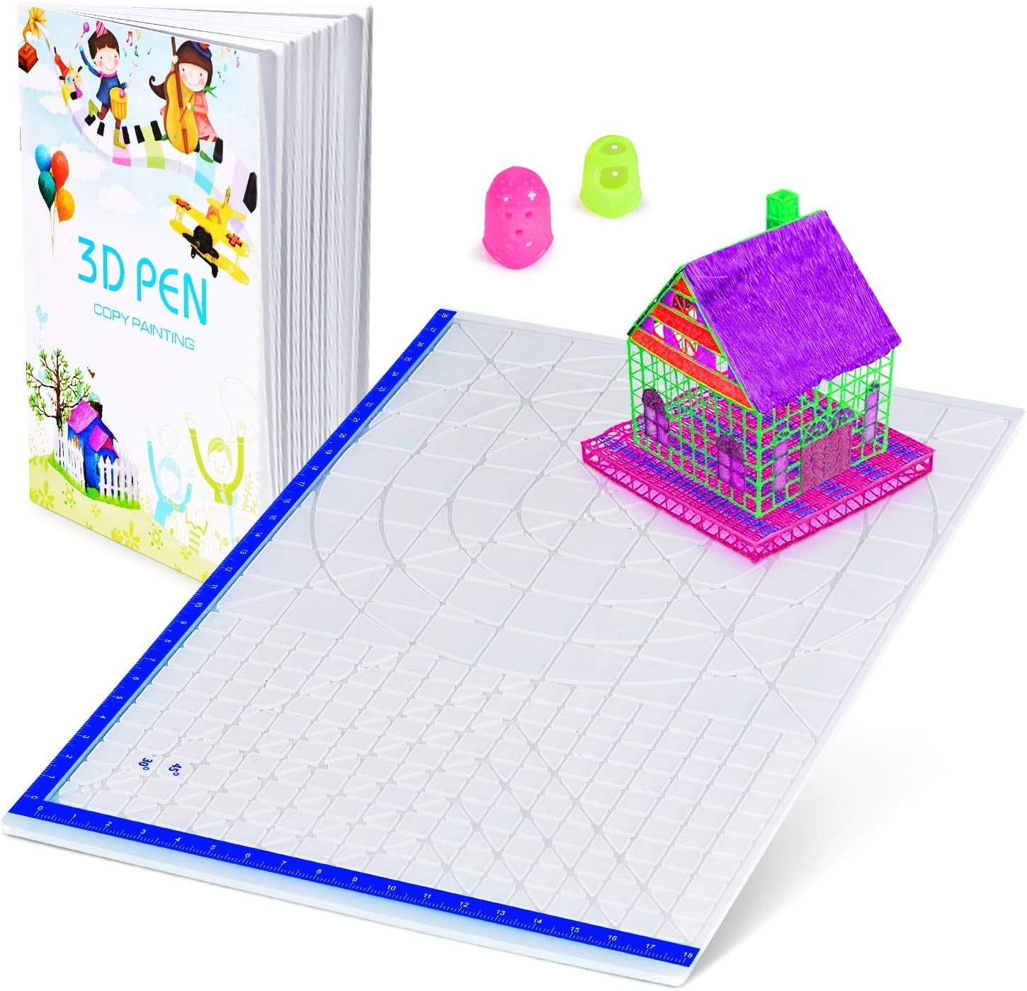 3D Printing Pen Mat with Basic Template, with 3D Pen Books and 2 Silicone Finger Caps, Great 3D Pen Drawing Tools