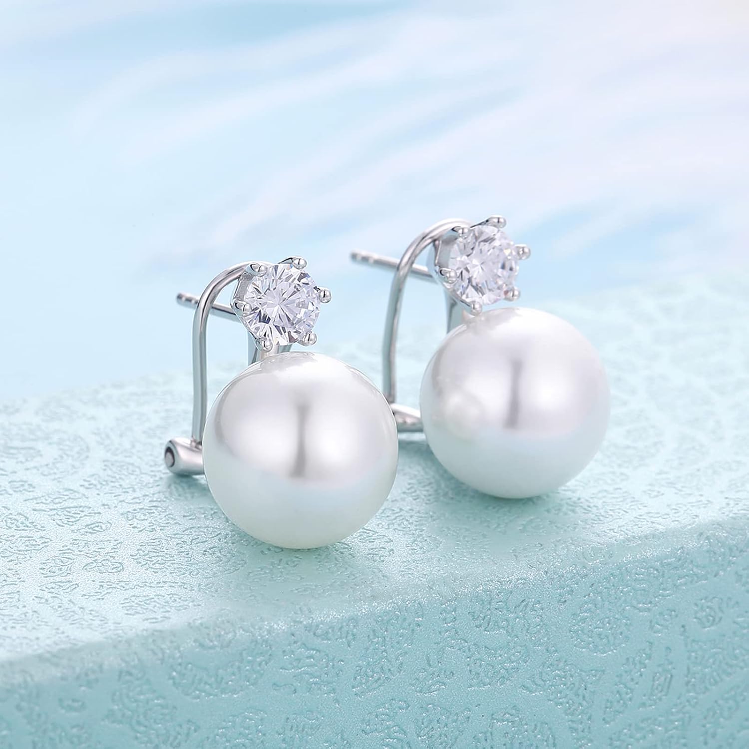 Large Pearl Stud Earring, 925 Sterling Silver Cubic Zirconia Pearl Earring for Women, 10MM-12MM Pearl Jewelry Gift for Women - Image 9